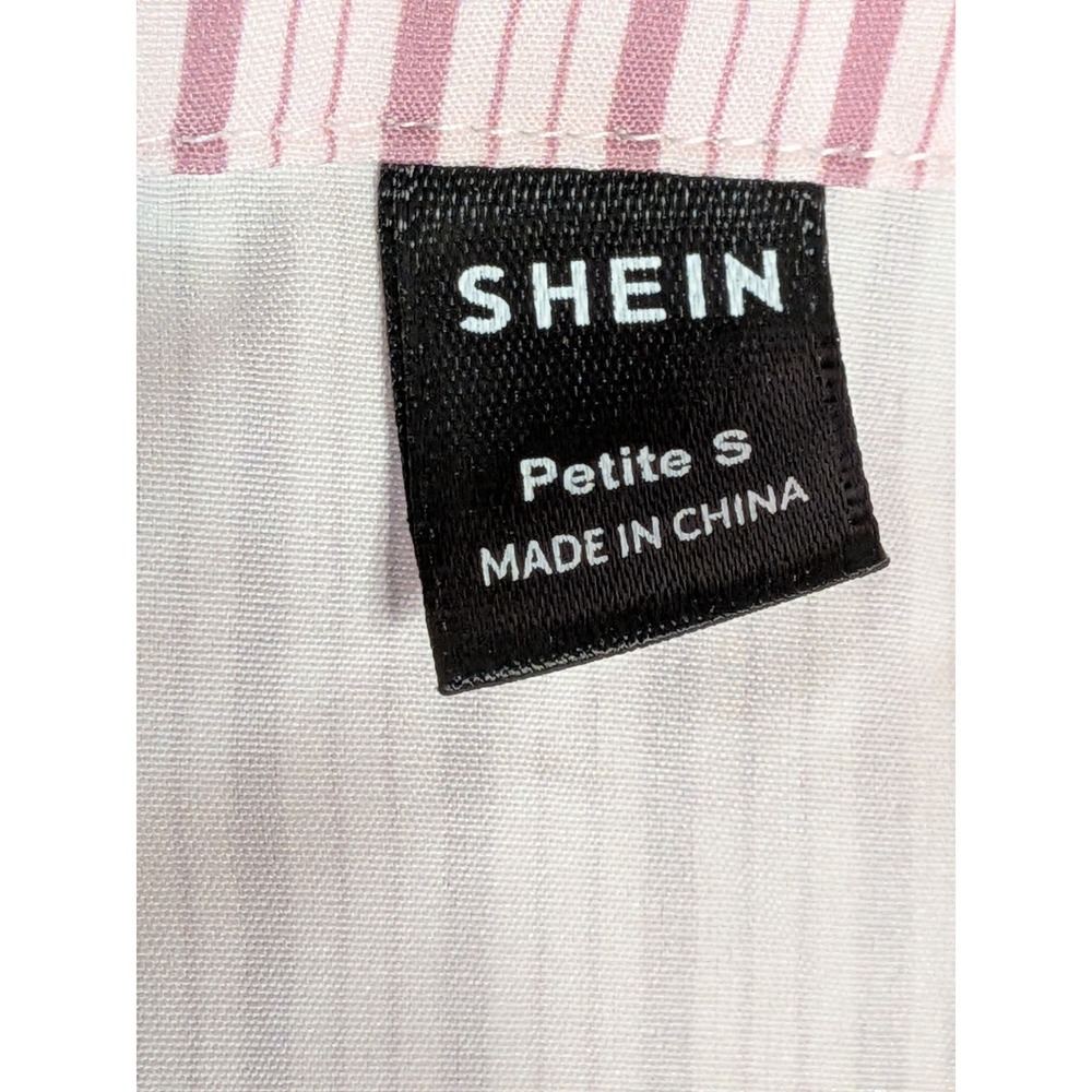 SHEIN Button Down Shirt Women Petite S Pink Striped Excellent Long Sleeve Blouse - Picture 3 of 7